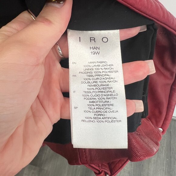 $1200 IRO Red Leather Han Slim Cropped Zip Moto Jacket size 2/IT 38 - Picture 15 of 15